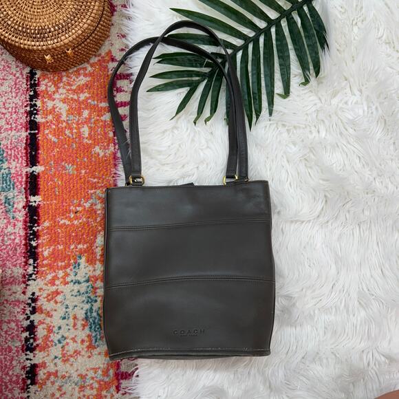Vintage 90s Coach Gray Leather Tribeca Slim Bucket Shoulder Bag Purse - Picture 1 of 8